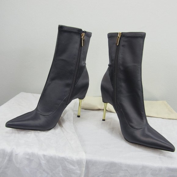 BCBG Jolie Stretch Satin Asphalt 9.5 heeled bootie - Picture 3 of 7